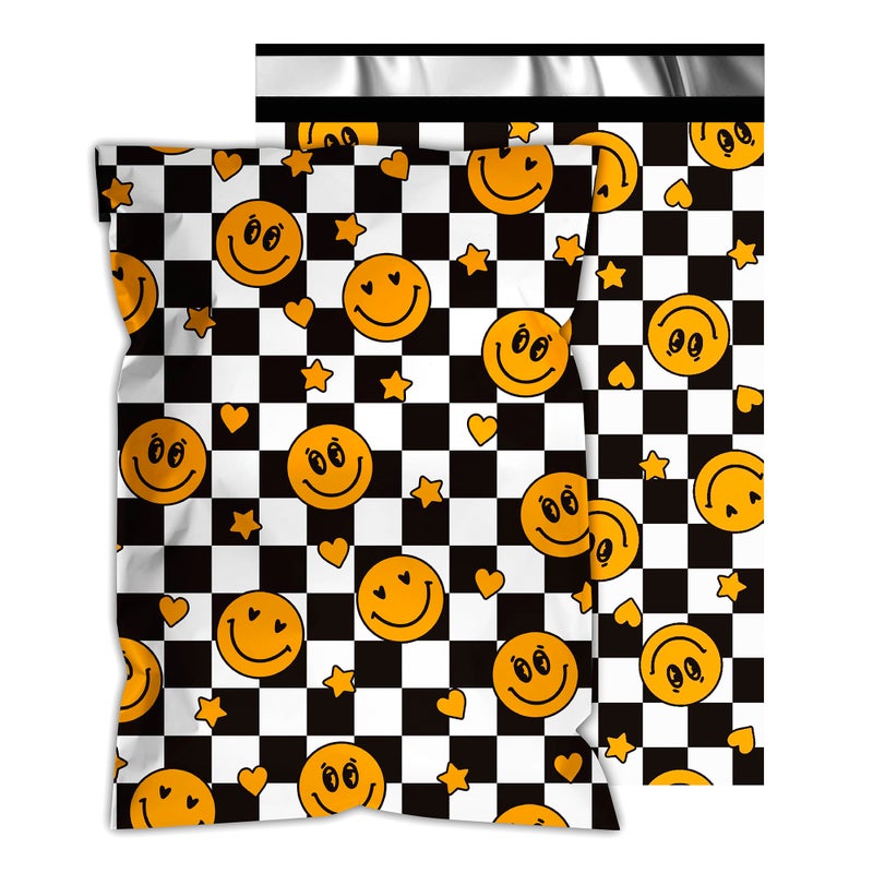 Vapulcio Poly Mailers 6x9 Inch 100 Pcs - Smiles Checkerboard Printed Shipping Bags, 2.4mil Thickness, Waterproof and Tear Resistant Mailing Envelopes, Self-Sealing Packaging Bags for Small Business - Image 1